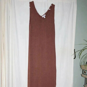 Nordstrom Medium Brown Knit V-Neck Dress Modest NWOT